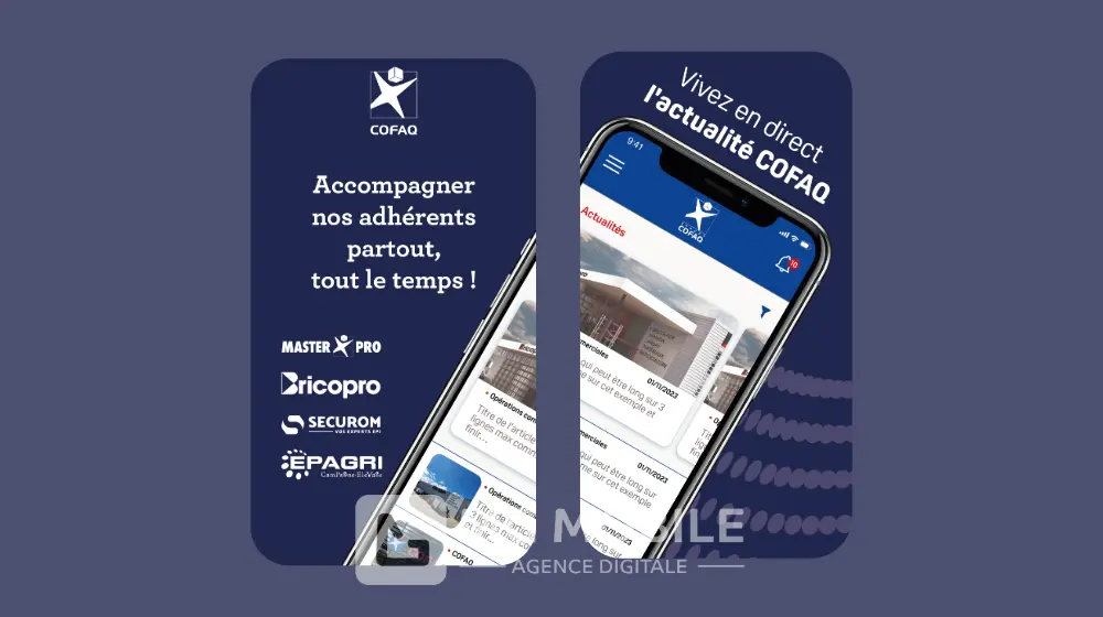 page d'accueil connectée de l'appli mobile COFAQ 360