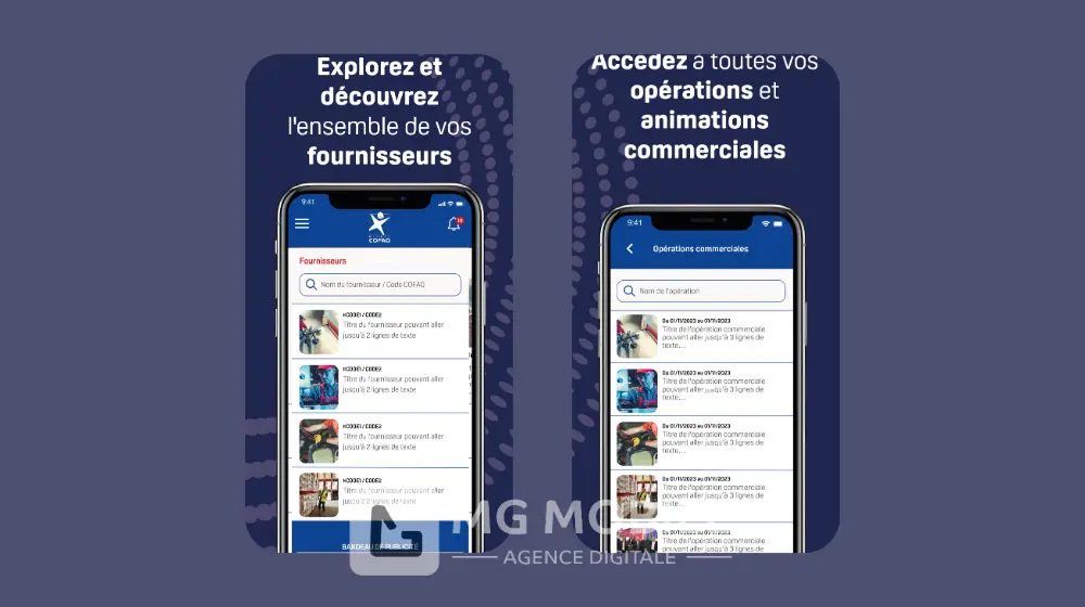 pages fonctionnelles de l'appli COFAQ 360